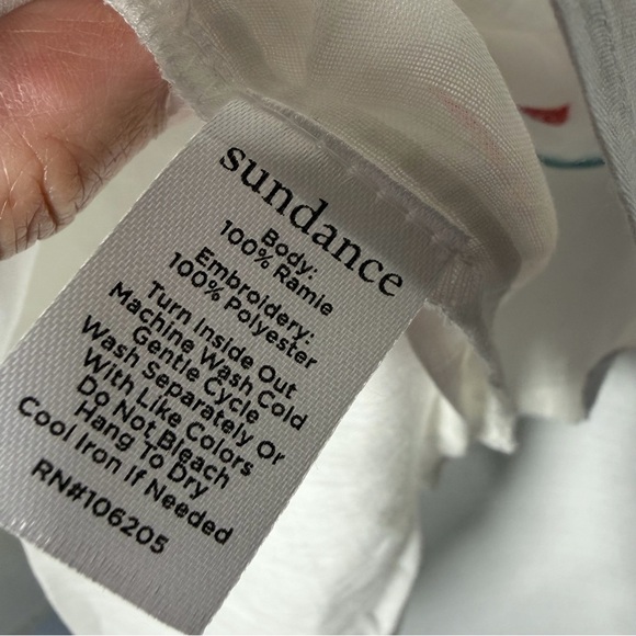 NWT Sundance White Embroidered Floral Blouse Vallejo Top M Boho Bright Peasant - Picture 6 of 10